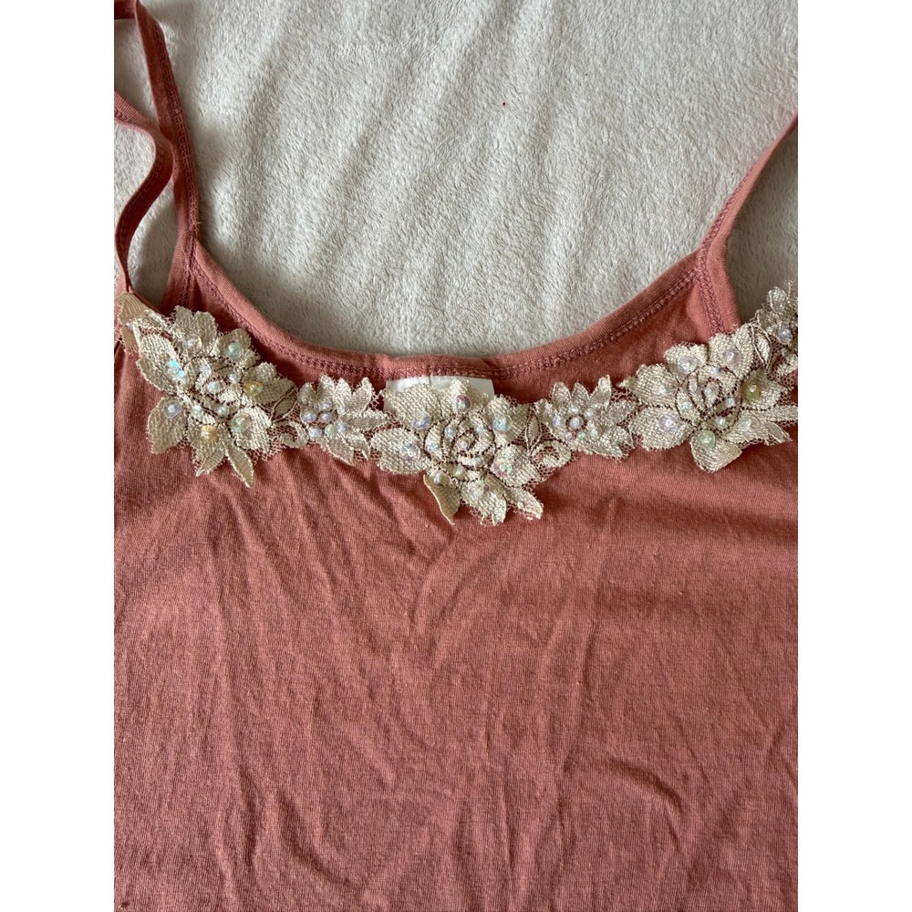 Cali Born & Bred Pink Floral Lace Beaded Cami Tank Top Y2K Cottagecore L - Picture 5 of 9